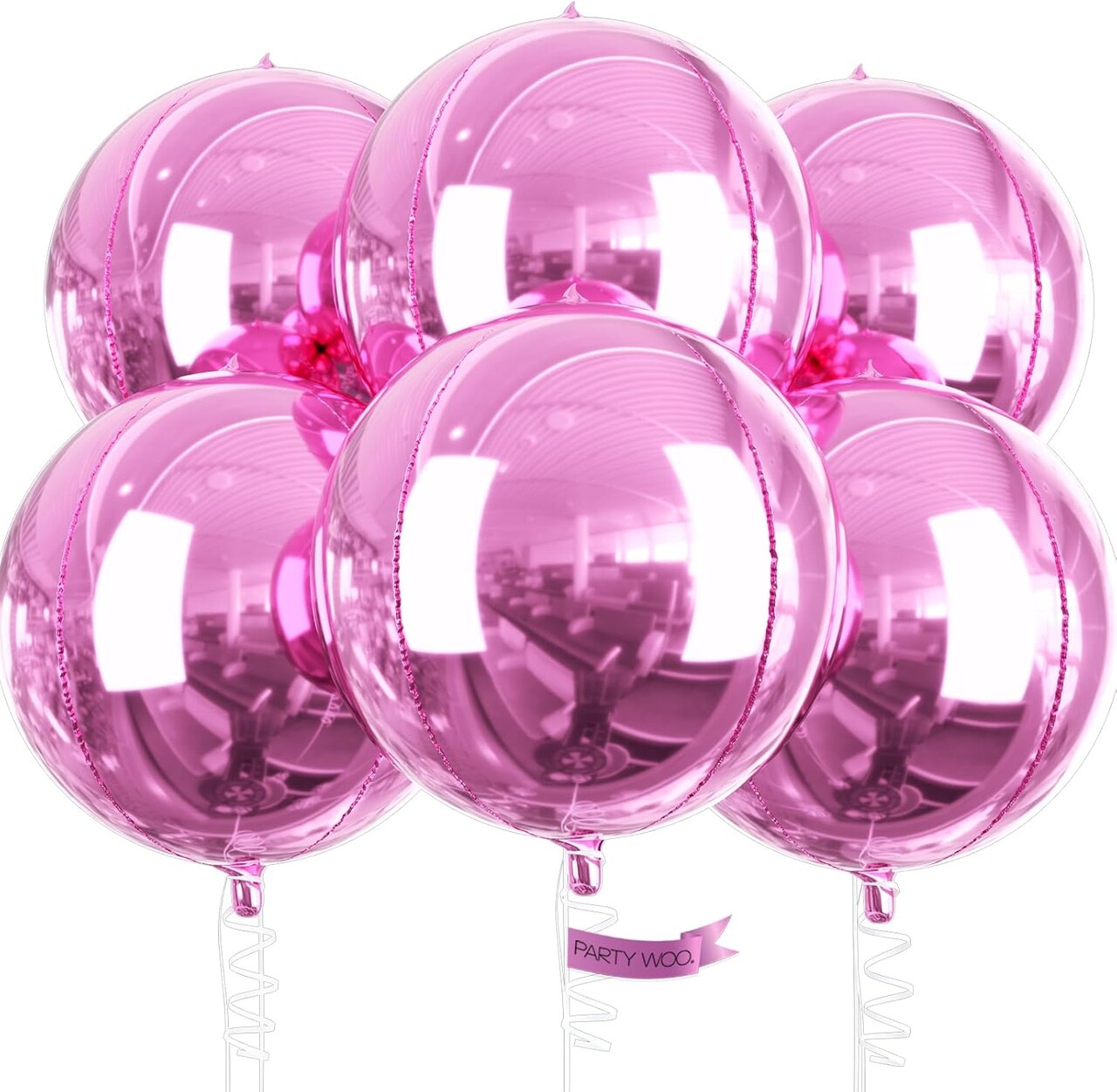 Pearl Pink Foil Balloons 6pcs 22 Inch Large Round Foil Big Giant 4D Jumbo Inflatable Mirror Ball Mylar Balloons for Baby Shower Birthday Gender Reveal Tea Princess Party Decorations